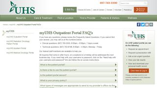 myUHS Inpatient/outpatient FAQ's, New York - UHS