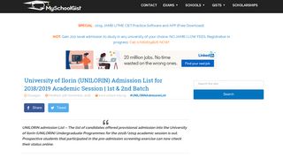 UNILORIN Admission List 2018/2019 | 1st & 2nd Batch - MySchoolGist