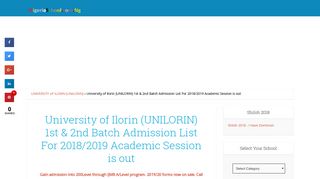 UNILORIN Admission List is out for 2018/2019 session [1st & 2nd Batch]