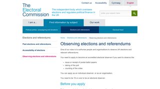 Electoral Commission | Observing elections and referendums