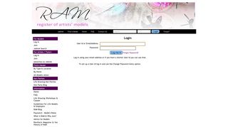 RAM The Register of Artists Models - Log In Page
