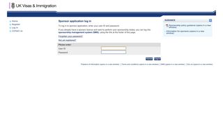 Sponsor Log In - Points Based System applications unavailable