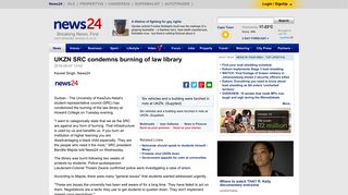 UKZN SRC condemns burning of law library | News24
