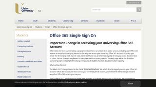 Office 365 Single Sign On - Ulster University ISD