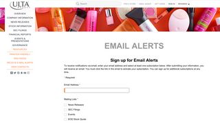 Ulta Beauty - Resources - Email Alerts