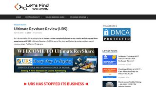 Ultimate Revshare Review (URS) - LetsFindSolution.com