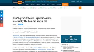 UltraShipTMS Inbound Logistics Solution Selected by The Bon-Ton ...