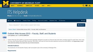 UM-Flint | Outlook Web Access 2010 – Faculty, Staff...
