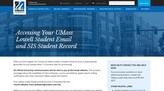 UMass Lowell Student SIS and Email Accounts