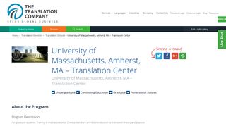 University of Massachusetts, Amherst, MA – Translation Center - The ...