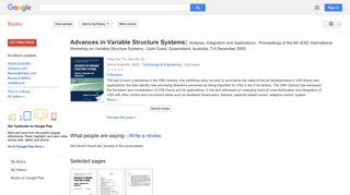 Advances in Variable Structure Systems: Analysis, Integration and ...