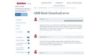 UMB Bank Download error | Quicken Customer Community - Get ...