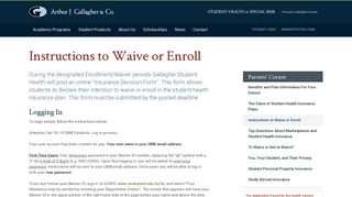 Instructions to Waive or Enroll - Gallagher Student Health and Special ...