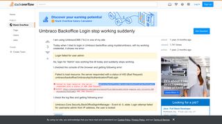Umbraco Backoffice Login stop working suddenly - Stack Overflow