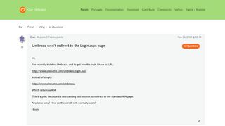 umbraco won't redirect to the loginaspx page - UI Questions - our ...