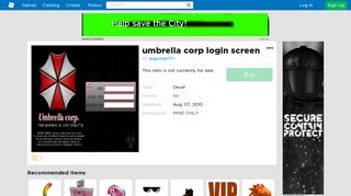 umbrella corp login screen - Roblox