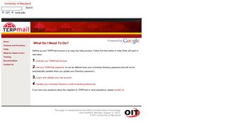 TERPmail Student E-mail Migration Project - Office of ... - Umd