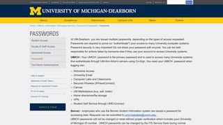 Passwords - University of Michigan-Dearborn