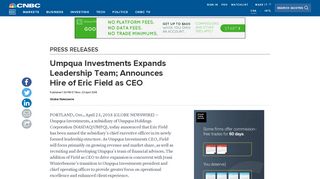 Umpqua Investments Expands Leadership Team ... - CNBC.com