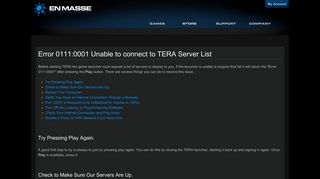 Error 0111:0001 Unable to connect to TERA Server List