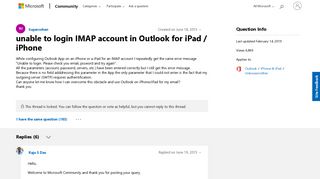 unable to login IMAP account in Outlook for iPad / iPhone ...