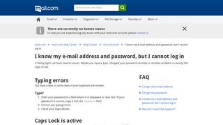 I know my e-mail address and password, but I cannot log in - mail.com ...