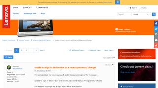 unable to sign in device due to a recent password change - Lenovo ...