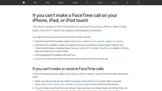 If you can't make a FaceTime call on your iPhone, iPad, or iPod touch ...