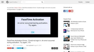 FaceTime Activation Errors: “Could not sign in. An error occurred ...