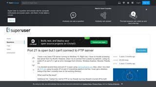 windows - Port 21 is open but I can't connect to FTP server ...