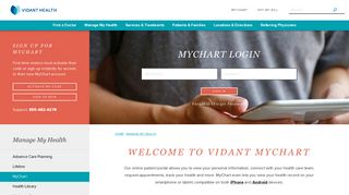 Sign In to Vidant MyChart | Health Record on Your Phone