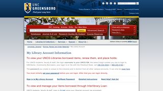 Mylibraryaccount > The University of North Carolina at Greensboro ...