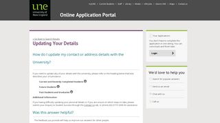 UNE Online Application - Updating Your Details