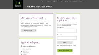 UNE Online Application - Support Login