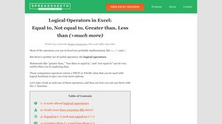 Logical operators: Less than or equal to in Excel + many more