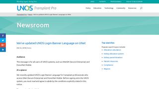 We've updated UNOS Login Banner Language on UNet | Transplant Pro