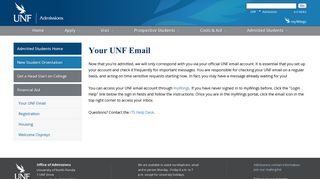 UNF - Admissions - Your UNF E-mail