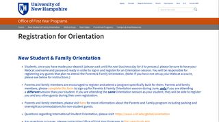 Registration for Orientation - University of New Hampshire