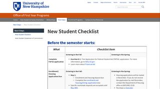 New Student Checklist - University of New Hampshire