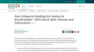 Itaú Unibanco Holding S.A. Notice to Stockholders - 50% Stock Split ...