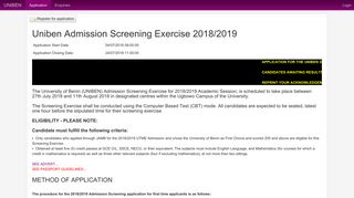 Uniben Admission Screening Exercise 2018/2019 - WAeUP.Kofa ...