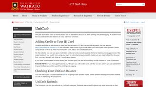 Student UniCash - ICT Self Help : University of Waikato