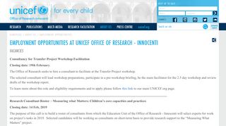 Employment opportunities at UNICEF Office of Research - Innocenti