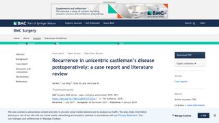 Recurrence in unicentric castleman's disease postoperatively: a case ...