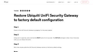 Restore Ubiquiti UniFi Security Gateway to factory default configuration