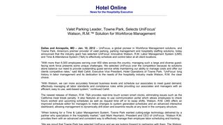 Valet Parking Leader, Towne Park, Selects UniFocus ... - Hotel Online