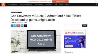 Goa University MCA 2019 Admit Card / Hall Ticket - Download at ...