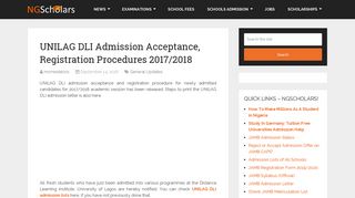 UNILAG DLI Admission Acceptance, Registration Procedures 2017/2018