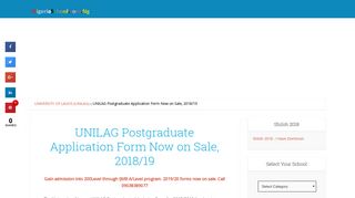 UNILAG Postgraduate Application Form Now on Sale, 2018/19