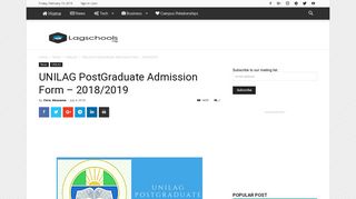 UNILAG PostGraduate Admission Form - 2018/2019 » LagSchools